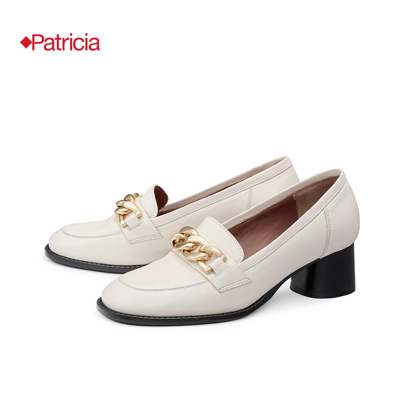 patricia/帕翠亚西班牙原产2021秋冬新品 金色链条扣中粗跟女单鞋乐福