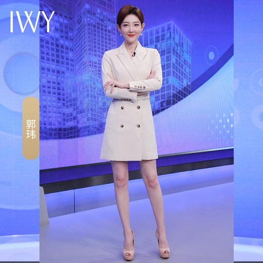 IWY/主持人同款淡黄色香槟色长袖通勤时尚连衣裙Q902+GB 商品图3