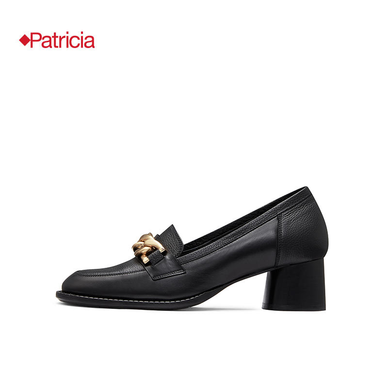 patricia/帕翠亚西班牙原产2021秋冬新品 金色链条扣中粗跟女单鞋乐福