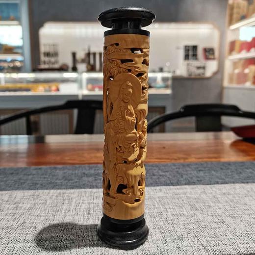 童子拜观音° 黄杨木小香筒 商品图0