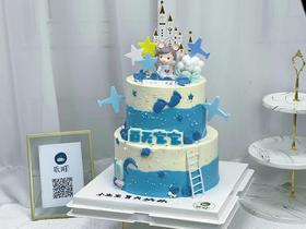 宝藏男孩蓝色系双层蛋糕