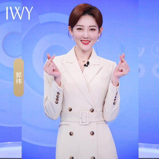 IWY/主持人同款淡黄色香槟色长袖通勤时尚连衣裙Q902+GB 商品图1