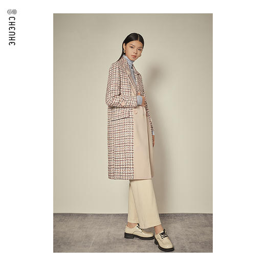 臣禾粉花呢拼接中长款外套9203010777 商品图2