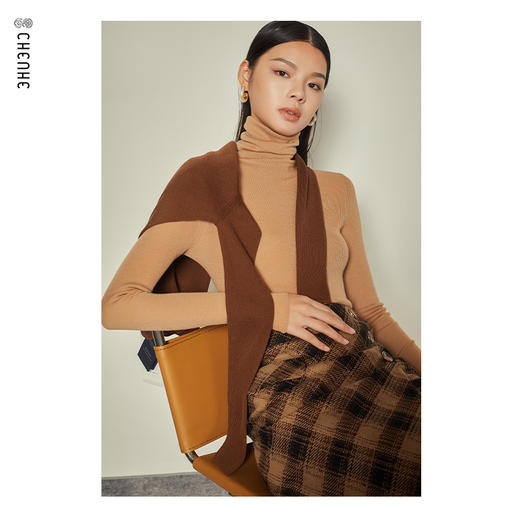 【双11内购】臣禾【100%美丽诺羊毛】【堆堆领羊毛衫】打底衫针织衫百搭T204090410 商品图1