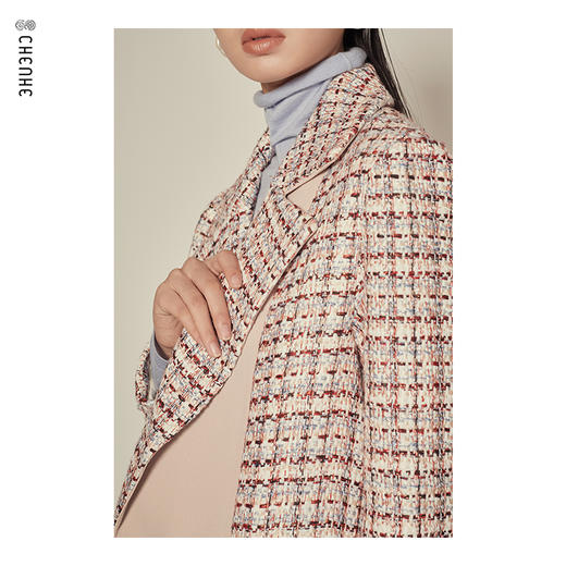 臣禾粉花呢拼接中长款外套9203010777 商品图3