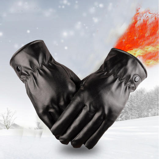 【超暖和~加绒加厚男女款骑手外出必备！】手套秋冬款男女加绒加厚保暖骑车摩托车户外PU手套 防寒防雨加绒加厚可触屏保暖防风皮手套 商品图0