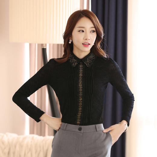 2021秋冬韩版加绒加厚女装打底衫上衣娃娃领长袖蕾丝衫  YX8122 商品图3