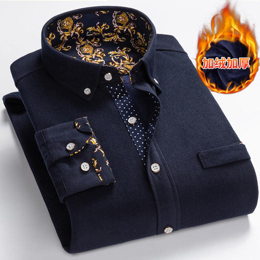 TZF-CSCFS211031新款男士商务休闲翻领长袖加绒加厚保暖灯芯绒衬衣 商品图3