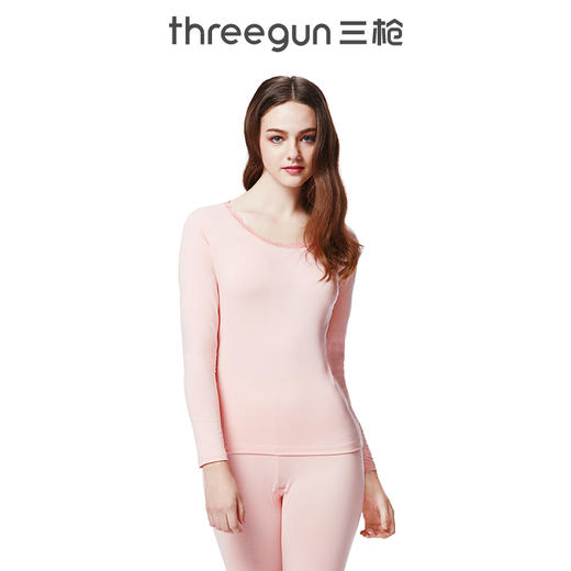 Threegun三枪 【舒肤莱卡棉】花边圆领女士保暖内衣套装-22874D2W1 商品图1