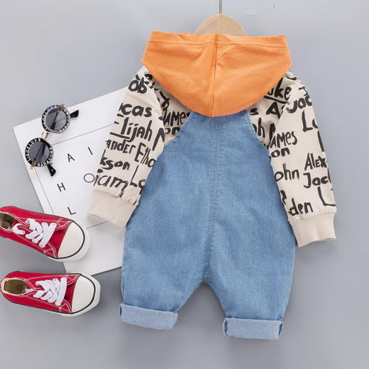 韩版中小童两件套背带裤卫衣男女儿童套装秋款童装 商品图3