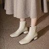 西村名物2021年秋冬爆款牛皮短靴时装靴潮流后拉链小皮靴粗跟女靴X21DS43971 商品缩略图2