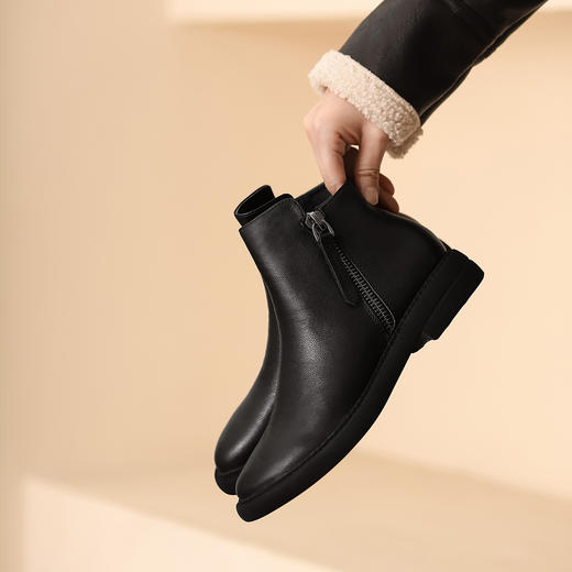 西村名物2021秋冬秋冬时尚爆款加绒英伦风马丁靴简约百搭切尔西靴短靴女X21DS43791 商品图2