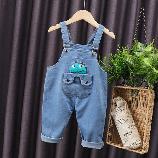 A类时尚牛仔背带裤新款秋季童装宝宝长裤男童女童0-4岁小熊单裤 商品图1