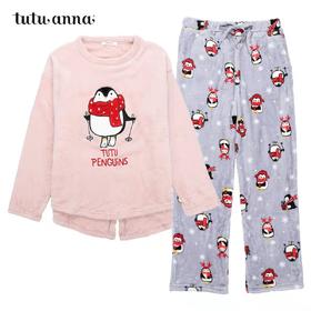 天空之城-tutuanna企鹅圣诞风加厚珊瑚绒套装