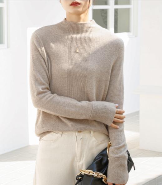 气质之选 | 设计款小直领条纹织法元宝针袖松身羊绒套头衫 商品图10