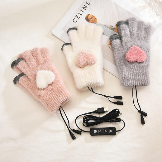 暖轰轰智能可调温USB暖手套USB电加热毛绒冬季保暖手套女拆洗暖手宝 商品图4