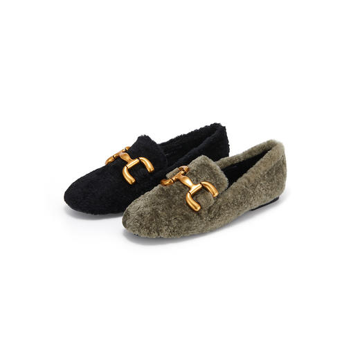 西村名物2021年爆款金属扣饰保暖一脚蹬毛毛鞋平底舒软女单鞋X21CM36371 商品图2