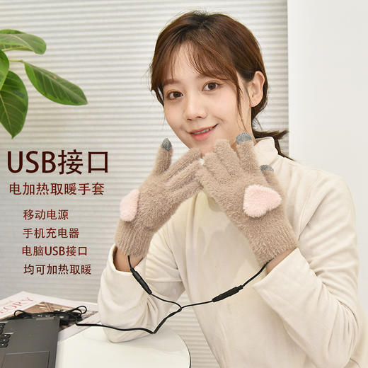 暖轰轰智能可调温USB暖手套USB电加热毛绒冬季保暖手套女拆洗暖手宝 商品图0