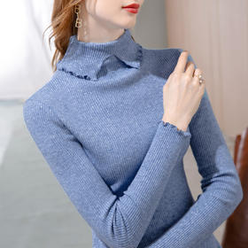 纯色简约，半高领打底内搭木耳边长袖个性紧身上衣SG-J1D0223