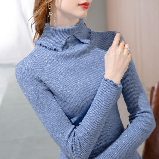 纯色简约，半高领打底内搭木耳边长袖个性紧身上衣SG-J1D0223 商品图0