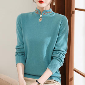 SC- U1718 秋冬羊毛衫上衣女2021新款半高立领纯色绣花长袖针织打底衫羊毛衣