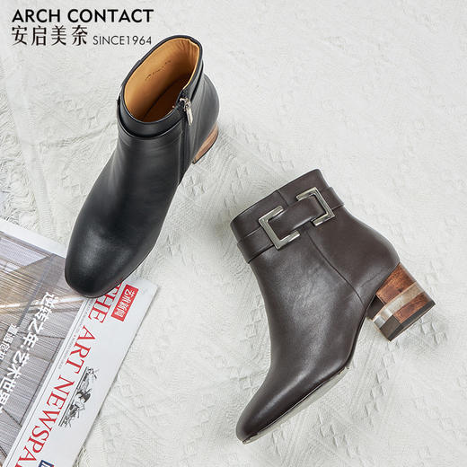 中跟舒适女靴 | ARCHCONTACT安启美奈圆头女鞋52176 商品图3