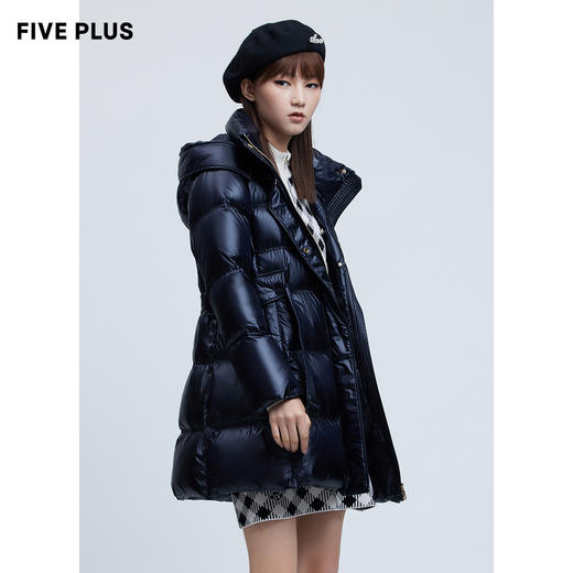 FIVE PLUS2021新款女冬装轻盈空气鹅绒羽绒服女中长立领连帽外套2NN4333580 商品图1