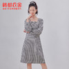 韩都衣舍冬季新款复古格子方领高腰显瘦气质连衣裙女OM82314A 商品缩略图0