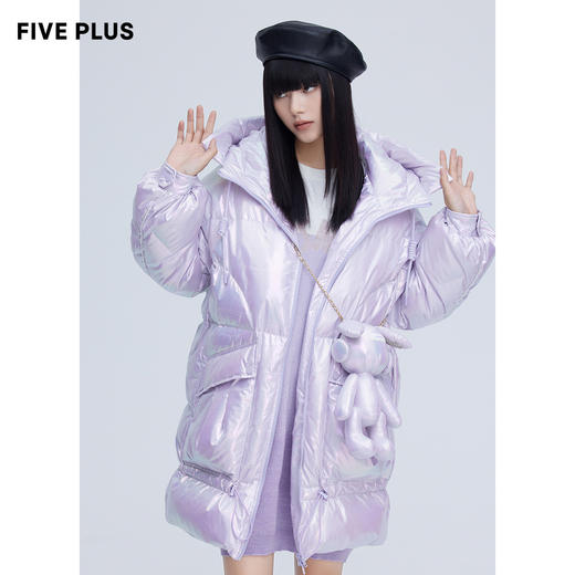 FIVE PLUS2021新款女冬装未来感幻彩羽绒服女连帽宽松中长外套潮2NN4333330 商品图1