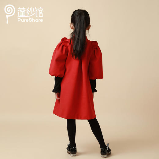 非质量问题不退换哦~PureShare女童公主裙时髦加厚毛呢秋冬款连衣裙-红玫外套 商品图4