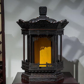 清 红木须弥座毗卢顶五福捧寿六角佛龛