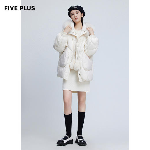 FIVE PLUS2021新款女冬装设计感狐狸大毛领羽绒服女宽松中长外套2NN4333320 商品图2