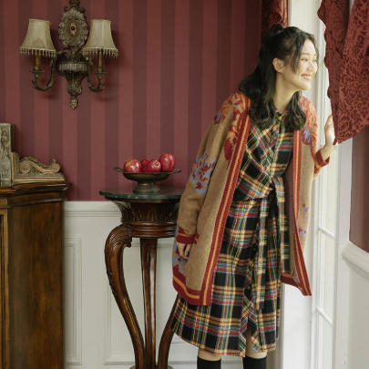 丽迪莎文艺休闲纯棉磨毛格子衬衫连衣裙KE44L1272 商品图2