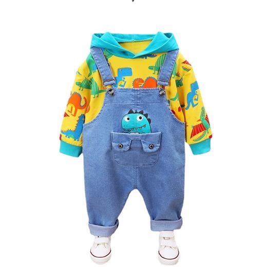 男童秋装套装2021新款儿童连帽背带可爱印花宝宝两件套春秋季套装 商品图4