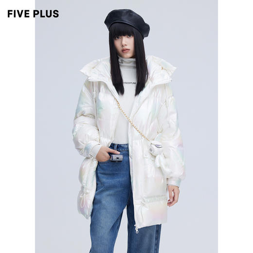 FIVE PLUS2021新款女冬装未来感幻彩羽绒服女连帽宽松中长外套潮2NN4333330 商品图4