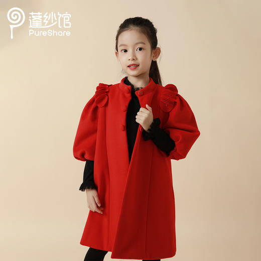 非质量问题不退换哦~PureShare女童公主裙时髦加厚毛呢秋冬款连衣裙-红玫外套 商品图0