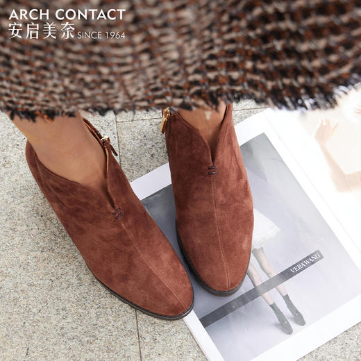 安启美奈羊猄皮高跟短靴|6cm跟高，足弓鞋垫久穿不累 商品图2