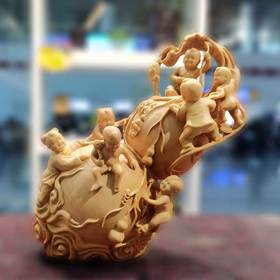 福禄满堂°大//小款黄杨木雕摆件