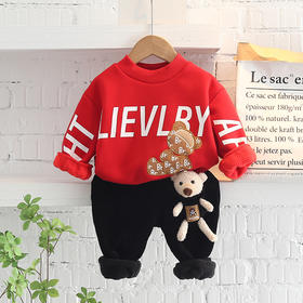 秋冬季新款男童加绒套装洋气女宝宝1-3岁5两件套儿童冬装套装