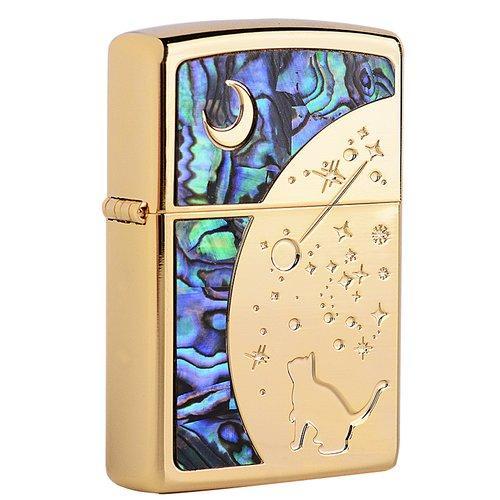 zippo打火机旗舰店 zippo火机 彩贝系列  月夜猫之恋 金色 银色 送男友 商品图1