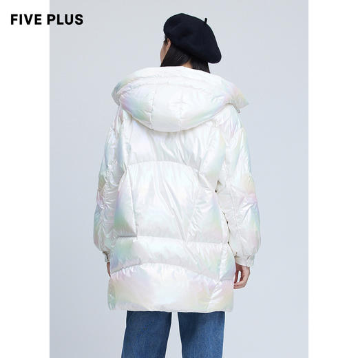 FIVE PLUS2021新款女冬装未来感幻彩羽绒服女连帽宽松中长外套潮2NN4333330 商品图3