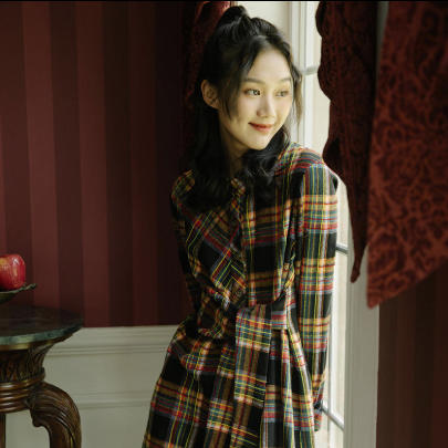 丽迪莎文艺休闲纯棉磨毛格子衬衫连衣裙KE44L1272 商品图3