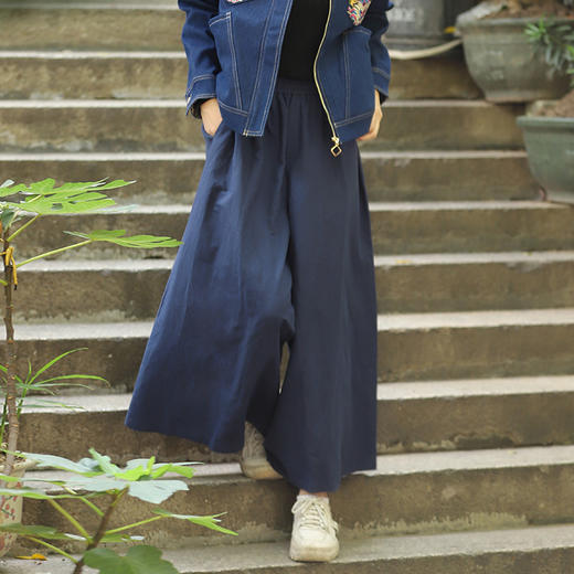 无疆之蓝阔腿裤 | 现货加急发 |棉麻质感舒适透气 商品图4