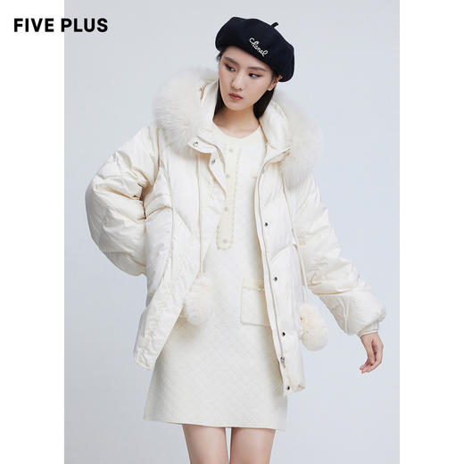 FIVE PLUS2021新款女冬装设计感狐狸大毛领羽绒服女宽松中长外套2NN4333320 商品图1