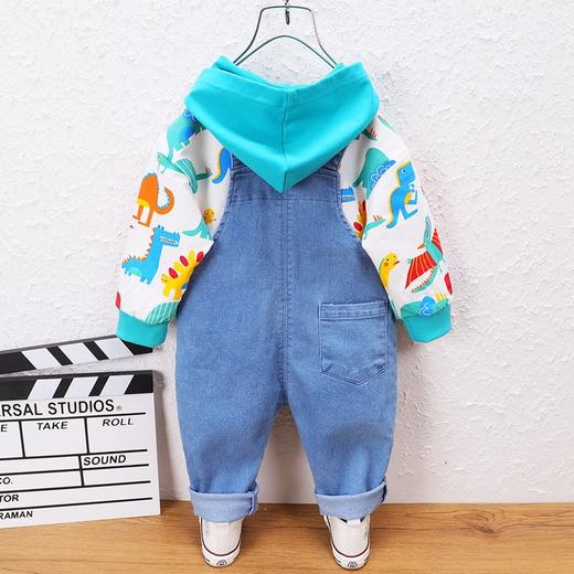 男童秋装套装2021新款儿童连帽背带可爱印花宝宝两件套春秋季套装 商品图2