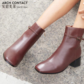 【活动价】ARCHCONTACT安启美奈英伦风方头中跟百搭女靴52170
