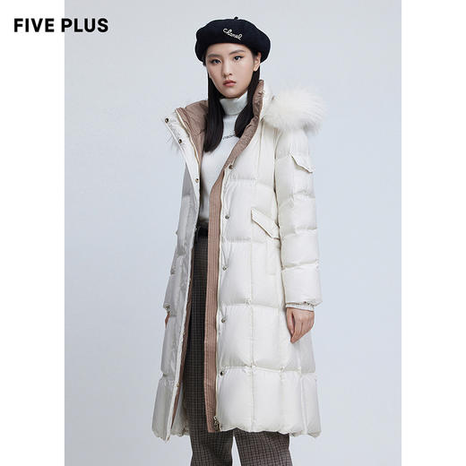 FIVE PLUS2021新款女冬装连帽貉子毛领羽绒服女宽松直筒中长外套2NN4333340 商品图4
