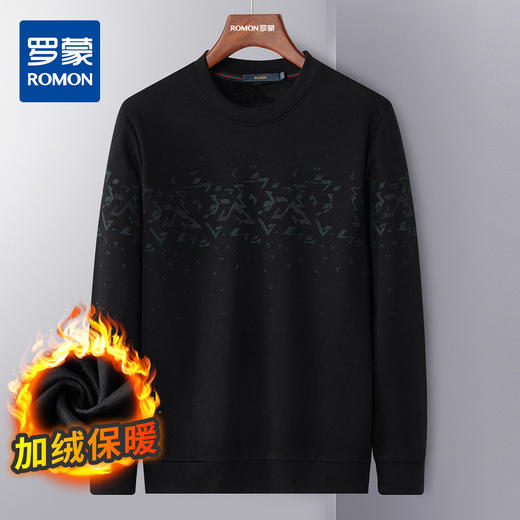 【御寒保暖】罗蒙秋冬新品亲肤加绒卫衣男抗风套头圆领格纹男士卫衣 商品图0