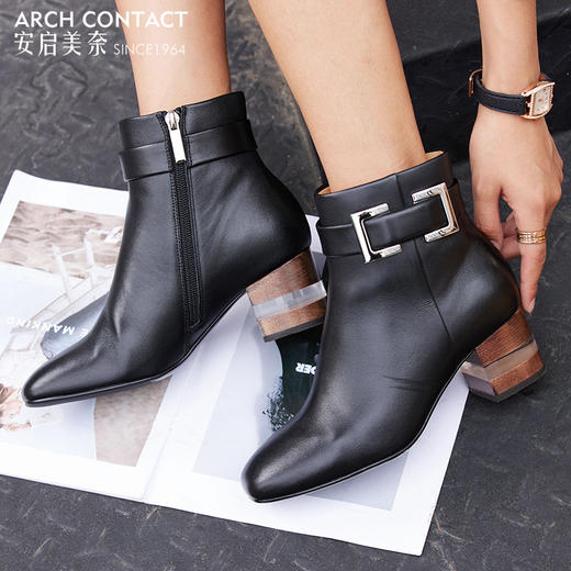 中跟舒适女靴 | ARCHCONTACT安启美奈圆头女鞋52176 商品图1