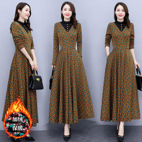 HRYZ7680 连衣裙2021新款洋气气质长裙长袖打底长款中年贵夫人妈妈加绒加厚